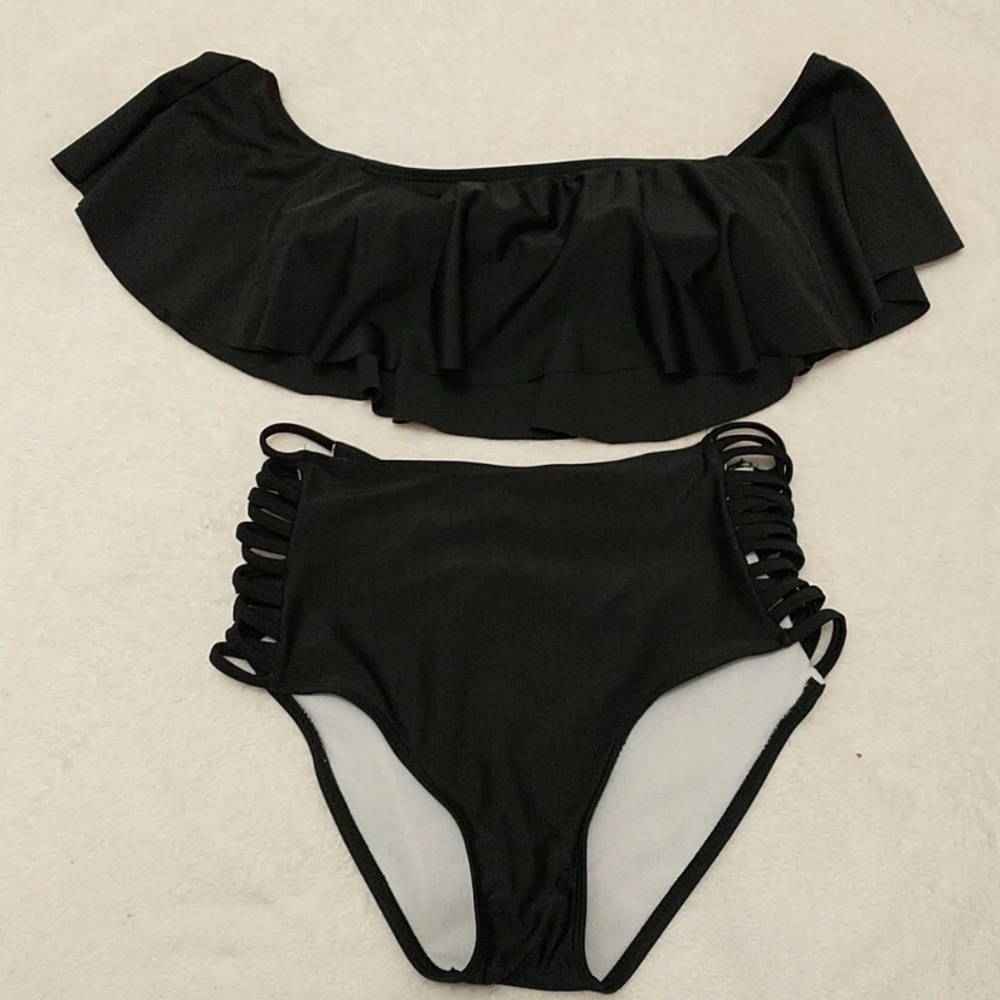 SHEIN Elegant Black Ruffle Bikini